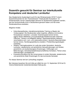 Dozent/in gesucht f&uuml;r Seminar zur Interkulturelle Kompetenz und