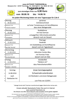 Speisekarte ab 08. August 2016