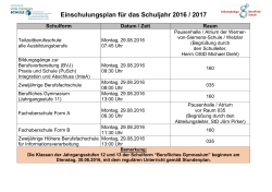 Einschulungsplan für das Schuljahr 2016 / 2017 - Werner