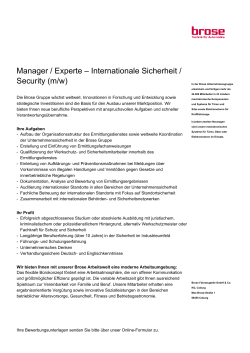 Manager / Experte – Internationale Sicherheit / Security (m/w)