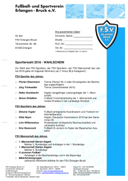 Sportlerwahl 2016 - WAHLSCHEIN - FSV Erlangen