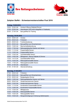Zeitplan Staffel – Schweizermeisterschaften Pool 2016