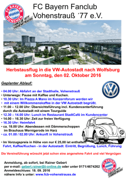 Herbstausflug in die VW-Autostadt nach Wolfsburg am Sonntag, den