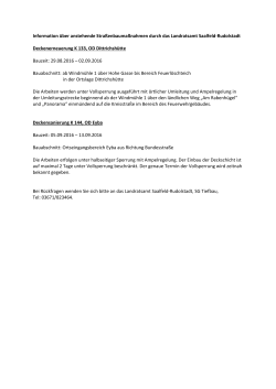 Information &uuml;ber anstehende Stra&szlig;enbauma&szlig;nahmen durch das
