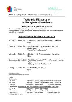Speiseplan für die kommende Woche