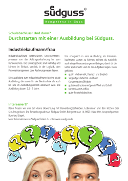 Durchstarten mit einer Ausbildung bei S&uuml;dguss.