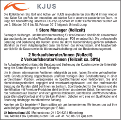 1 Store Manager (Vollzeit) 2 Verkaufsberater