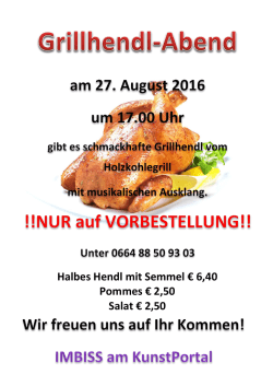 Halbes Hendl mit Semmel &euro; 6,40 Pommes &euro; 2,50
