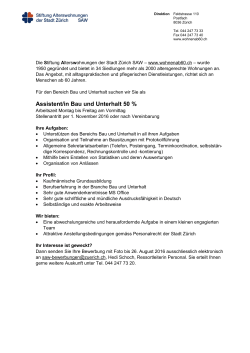 Assistent/in Bau und Unterhalt 50 - SAW Stiftung Alterswohnungen