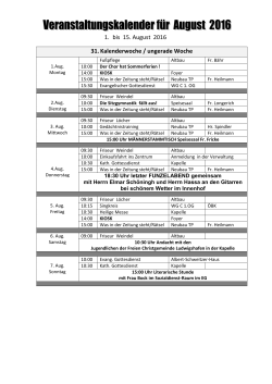 Veranstaltungskalender für August 2016