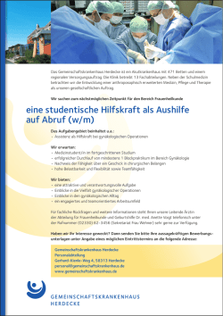 eine studentische Hilfskraft als Aushilfe auf Abruf (w/m)
