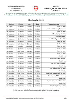 Kirchenplan 2016 - Syrisch - Orthodoxe Kirche von Antiochien in