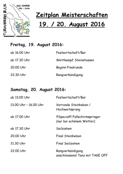 Zeitplan Meisterschaften 19. / 20. August 2016