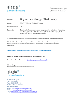 Key Account Manager Klinik (m/w) - Glagla