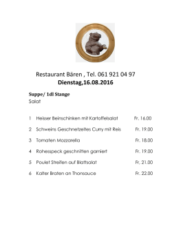 Tagesmenü Dienstag,16.08.2016 - Restaurant zum Bären Liestal