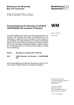 Presseeinladung für Dienstag, 23.08.2016 CENTOGENE AG