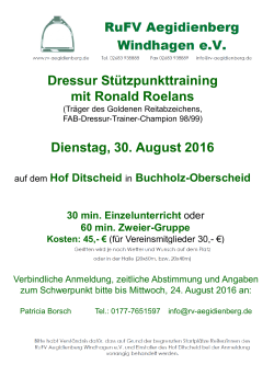 Dressur Stützpunkttraining mit Ronald Roelans Dienstag, 30. August
