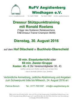 Dressur St&uuml;tzpunkttraining mit Ronald Roelans Dienstag, 30. August
