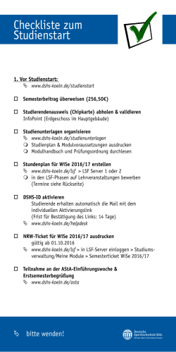 Checkliste zum Studienstart - Deutsche Sporthochschule Köln