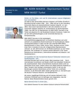 DR. ADEM AKKAYA &ndash; Repr&auml;sentant T&uuml;rkei NRW INVEST Turkei