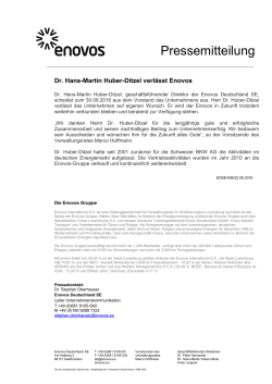 Dr. Hans-Martin Huber-Ditzel verlässt Enovos 22/08/2016 Mehr