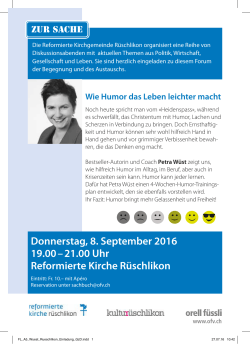 Donnerstag, 8. September 2016 19.00 &ndash; 21.00 Uhr