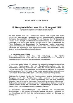 Pressemitteilung vom 04.08.2016 - Dampfschiff-Fest
