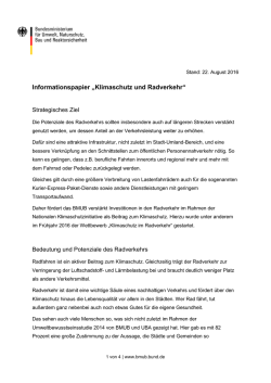 Informationspapier &bdquo;Klimaschutz und Radverkehr&ldquo; - BMUB