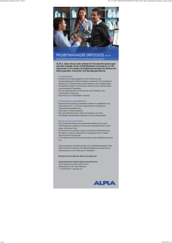 Projektmanager Spritzguss (m/w) | ALPLA
