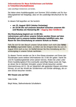 Informationen f&uuml;r neue Sch&uuml;ler und Einschulungsplan