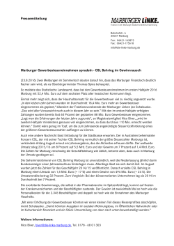 Pressemitteilung Marburger Gewerbesteuereinnahmen sprudeln