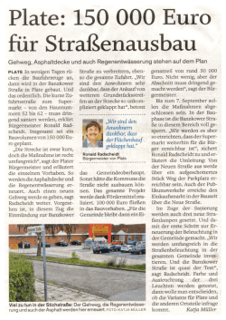 Page 1 Plate: 150 000 Euro für Straßenausbau Gehweg