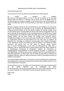 Bewerbung auf die Stelle eines Finanzreferenten