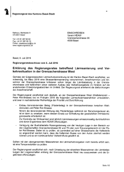 Erklärung des RR zur Sanierung Grenzacherstr. und OeV