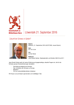 Löwentalk 21. September 2016 - Gesellschaft zu Mittellöwen Bern