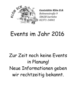Events im Jahr 2016 - Gaststätte Klön Eck Iserlohn
