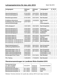 Lehrgangstermine für das Jahr 2016 Dienstversammlungen im