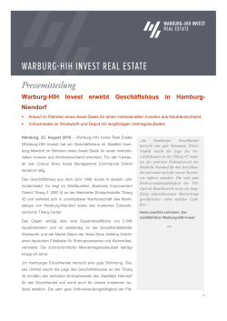 Warburg-HIH Invest erwirbt Geschäftshaus in Hamburg