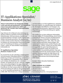IT-Applikations-Spezialist/ Business Analyst (w/m)