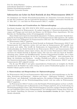 Information zur Lehre im Fach Statistik ab dem Wintersemester 2016