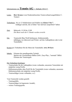 Informationen zur Tennis-AG 1 . Halbjahr 2016/17 Leiter: Herr