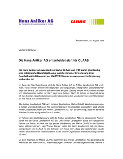 Die Hans Anliker AG entscheidet sich für CLAAS