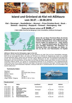 Island und Grönland ab Kiel mit AIDAaura vom 30.07.
