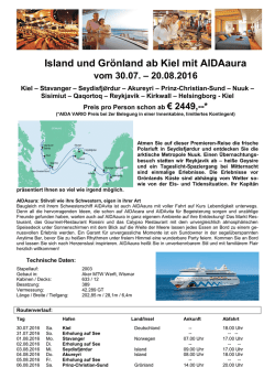 Island und Gr&ouml;nland ab Kiel mit AIDAaura vom 30.07.