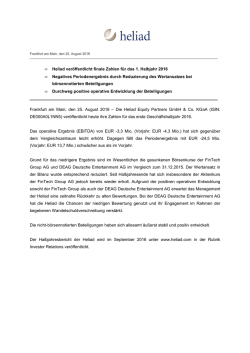 25.08.2016 Heliad veröffentlicht finale Zahlen für das 1. Halbjahr 2016