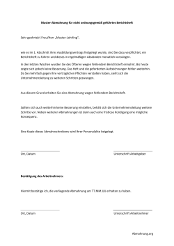 Muster f&uuml;r Abmahnung wegen fehlendem Berichtsheft ()