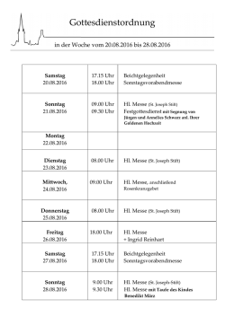 Gottesdienste und Gemeindeinformationen f&uuml;r die Woche vom