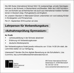 Aufnahmeprüfung Gymnasium - SIS Swiss International School
