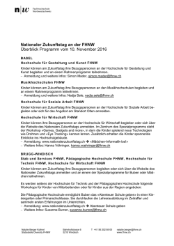 &Uuml;bersicht Angebote zum Nationalen Zukunftstag an der FHNW