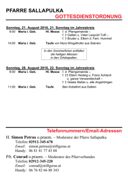 Gottesdienstordnung 21.08.2016 - Wallfahrtskirche Maria im Gebirge
